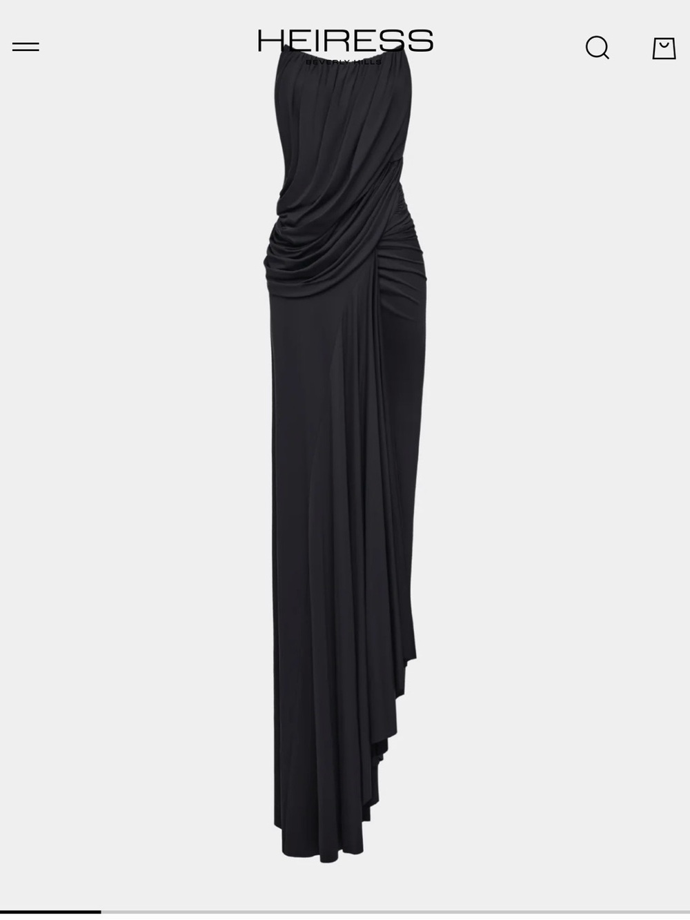 Heiress Gathered Draped Gown - Black